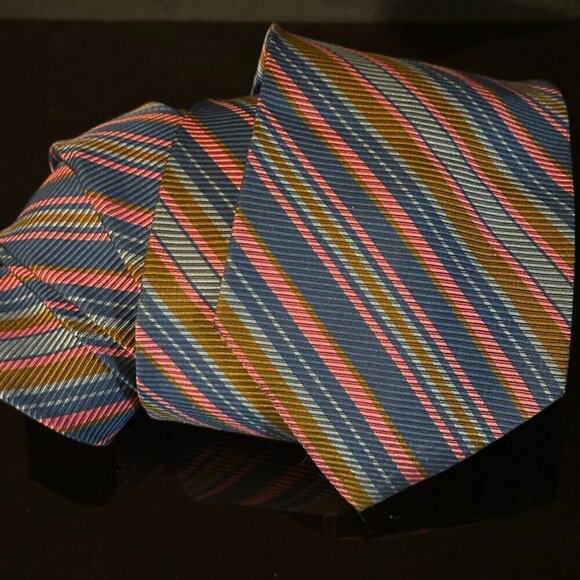 Dior Mid Century Modern Neckwear Tie 100% All Silk Neon Orange Blue ink Brown - Picture 3 of 5